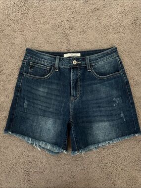 KanCan Dark Blue Distressed Denim Jean Shorts